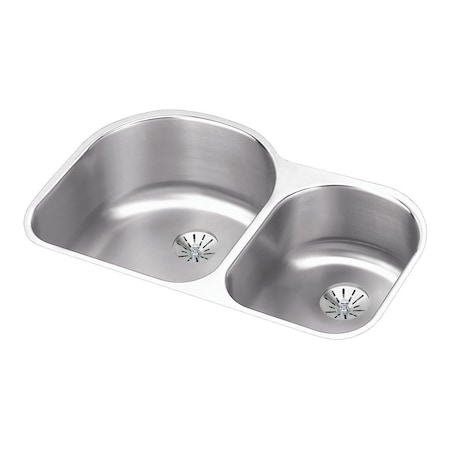 Elkay Lustertone Stainless Steel 31-1/4 X 20 X 10 Offset 60/40 Double Bowl Undermount Sink W/Perfect Drain ELUH311910RPD